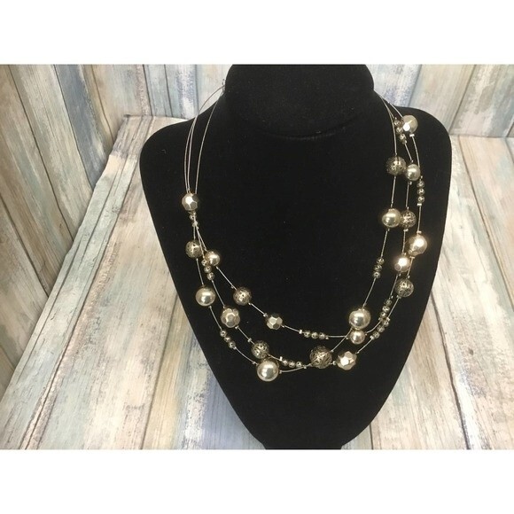 Gold Tone Wire Beaded Necklace - Picture 1 of 2